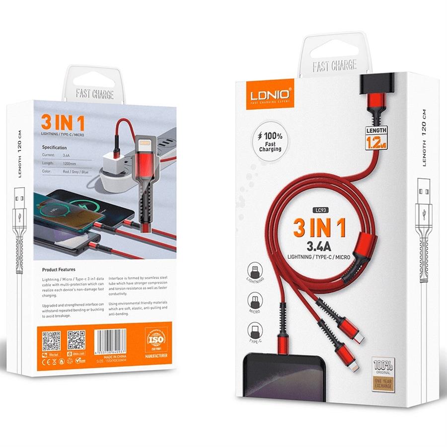 CABLE LDNIO LC93 TIPO C - IPHONE Y V8 1.2  METROS [1188]