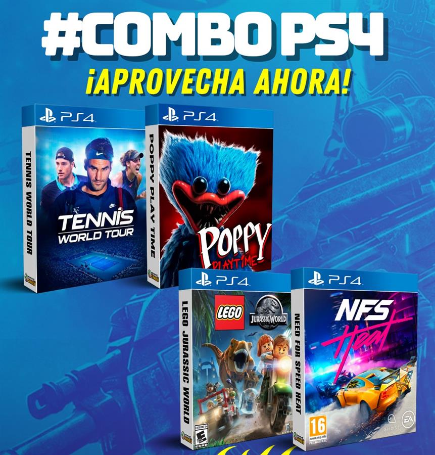 COMBO: TENNIS WOLRD TOUR + POPPY PLAYTIME + LEGO JURASSIC WORLD + NEED FOR SPEED HEAT PS4 [SECUNDARIA]
